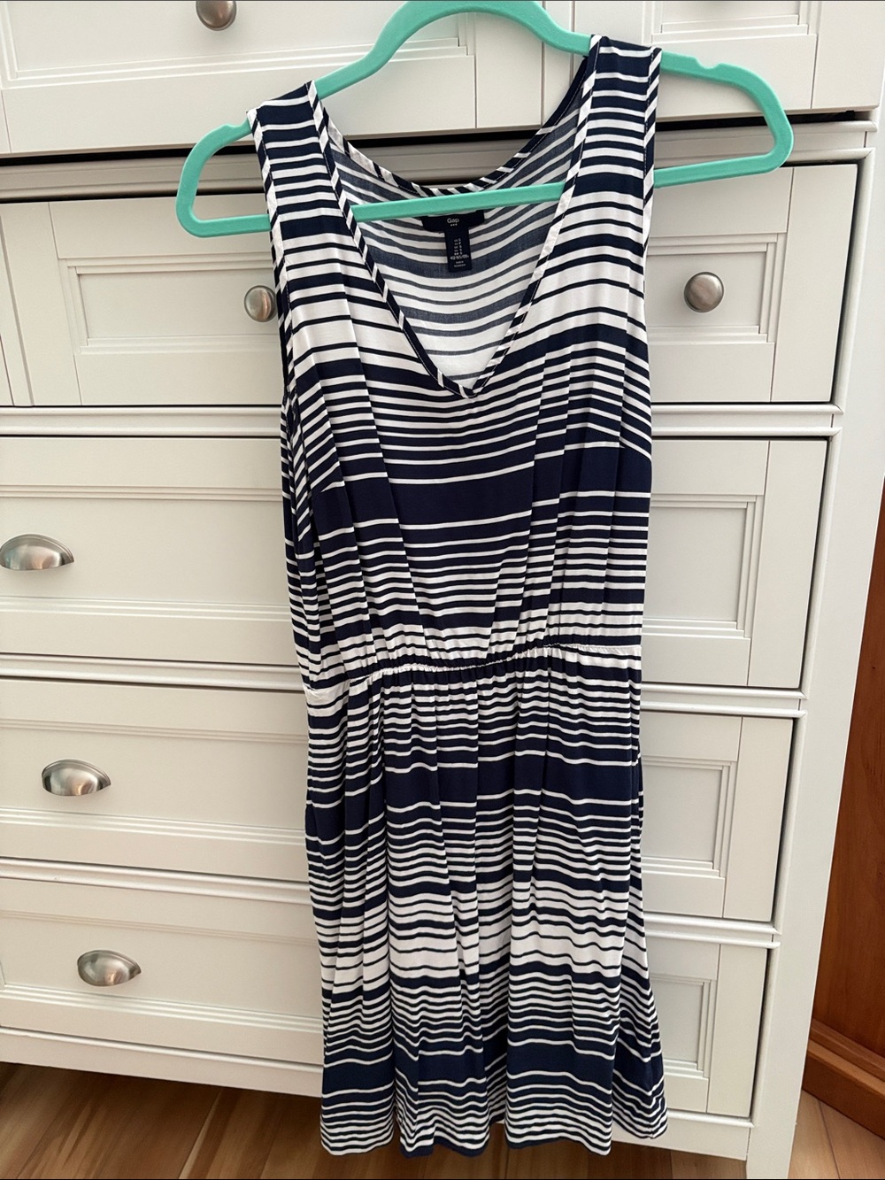 GAP Factory Navy and White Striped Sleeveless Midi Dress